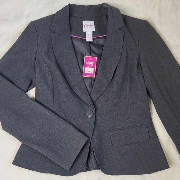 CANDIES Blazer. Ladies Size Large. Dark Grey. Built in Shoulder Pads - Picture 2 of 10